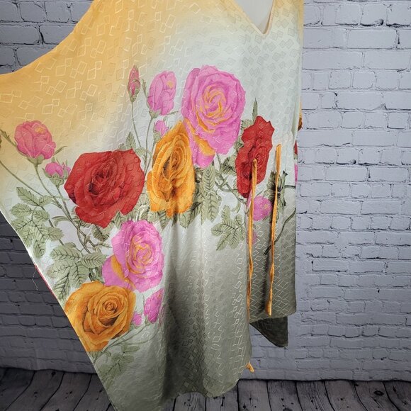 Multicolor 100% Recycled Silk Roses Lightweight Dress Tunic Top India O/S - Picture 10 of 13